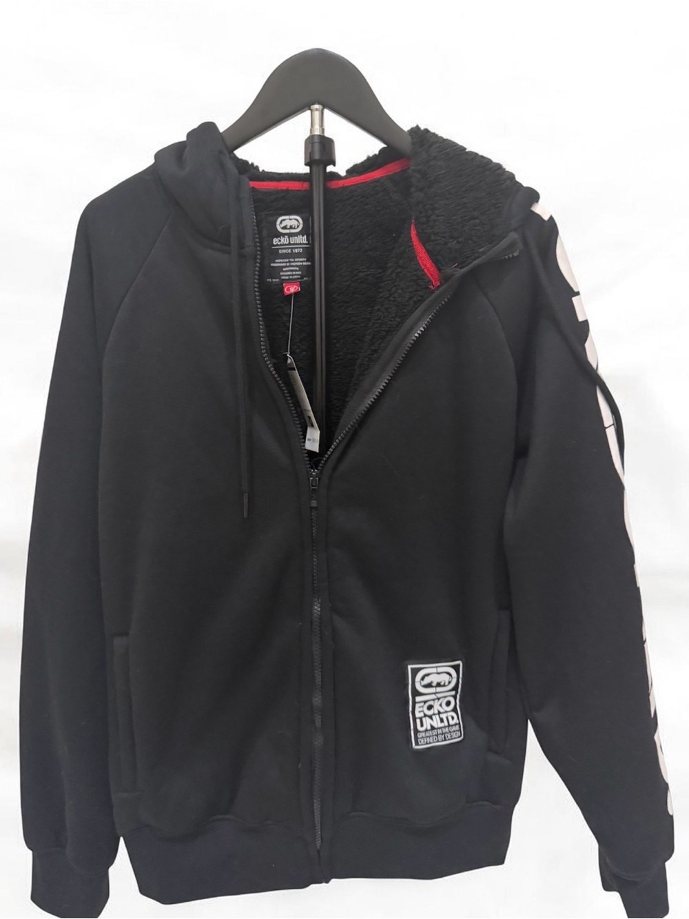 Ecko Unlimited Black Hooded Zip Jacket with Sherpa Lining